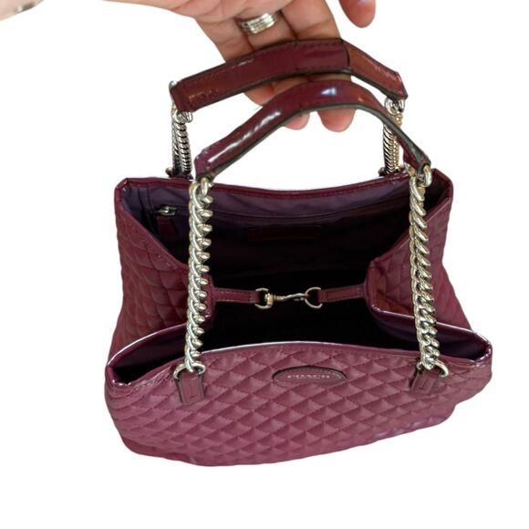 Coach Metro Quilted Leather Chain Tote Bag Cranberry Burgundy Large - Picture 5 of 14